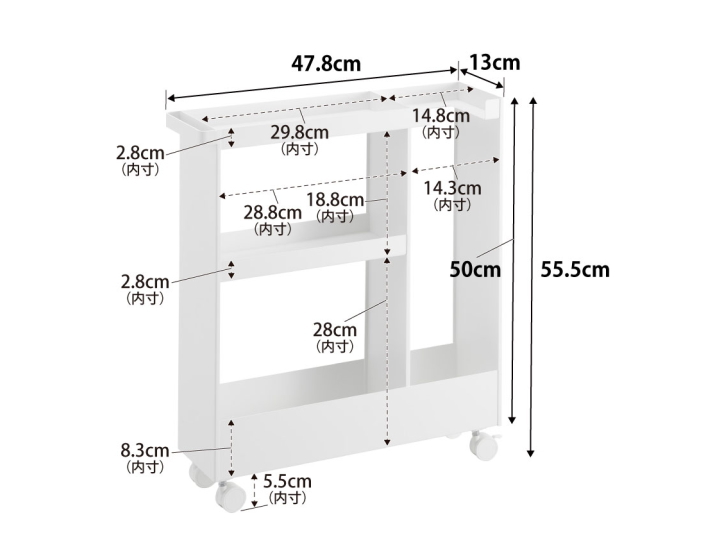 TOWER タワー キャスター付きトイレスリムワゴン ３段  山崎実業 タワー 1802 1803